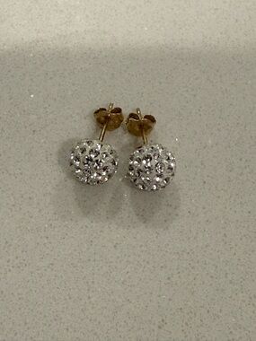 Crystal Pave Ball Stud Earrings - Silver